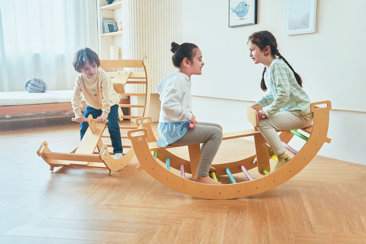 Avenlur Bailis wooden climbing arch and rocker for toddlers