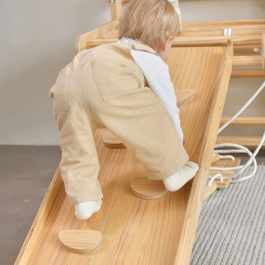 Avenlur Betula indoor climbing wall for kids with rope ladder and rings