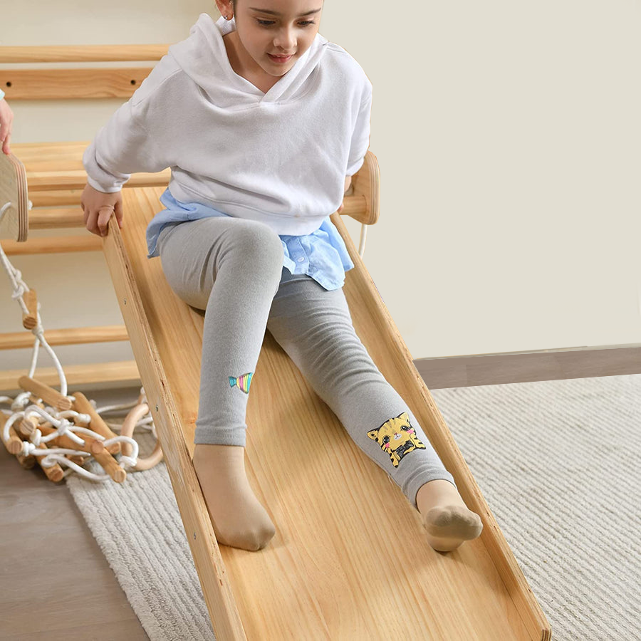 Avenlur Betula wall bars with gymnastics rings and slide attachment
