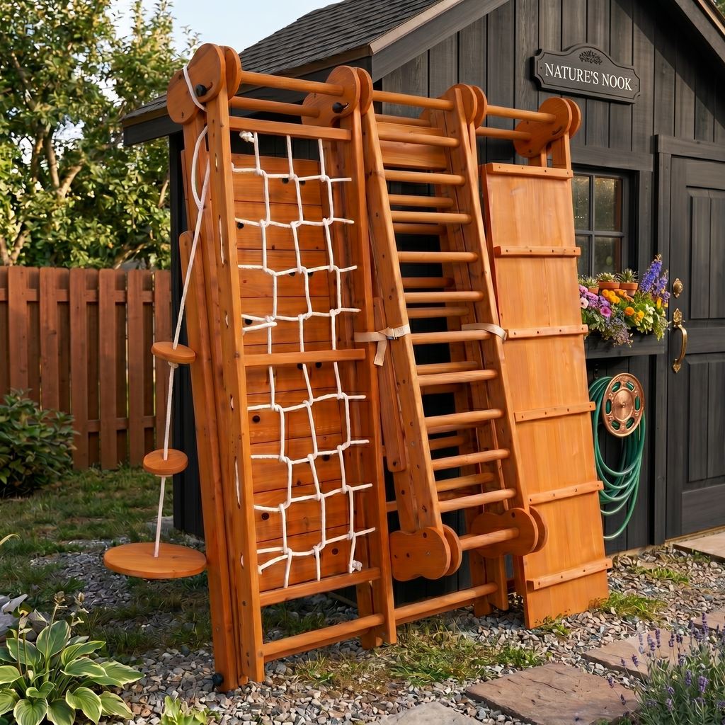 Avenlur Chestnut jungle gym set up in the backyard