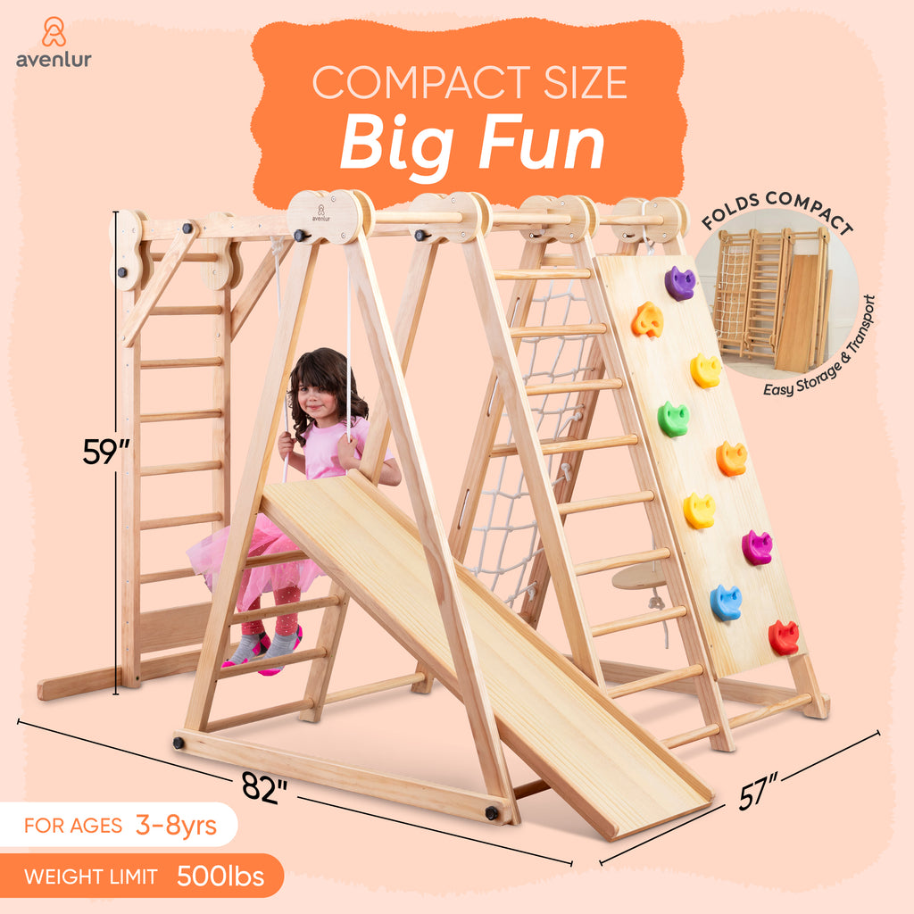 Avenlur Chestnut foldable jungle gym folded for storage