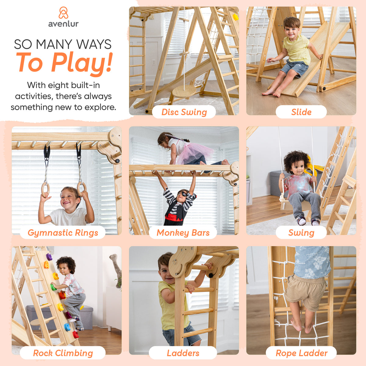 Avenlur Chestnut indoor playground set up in the living room