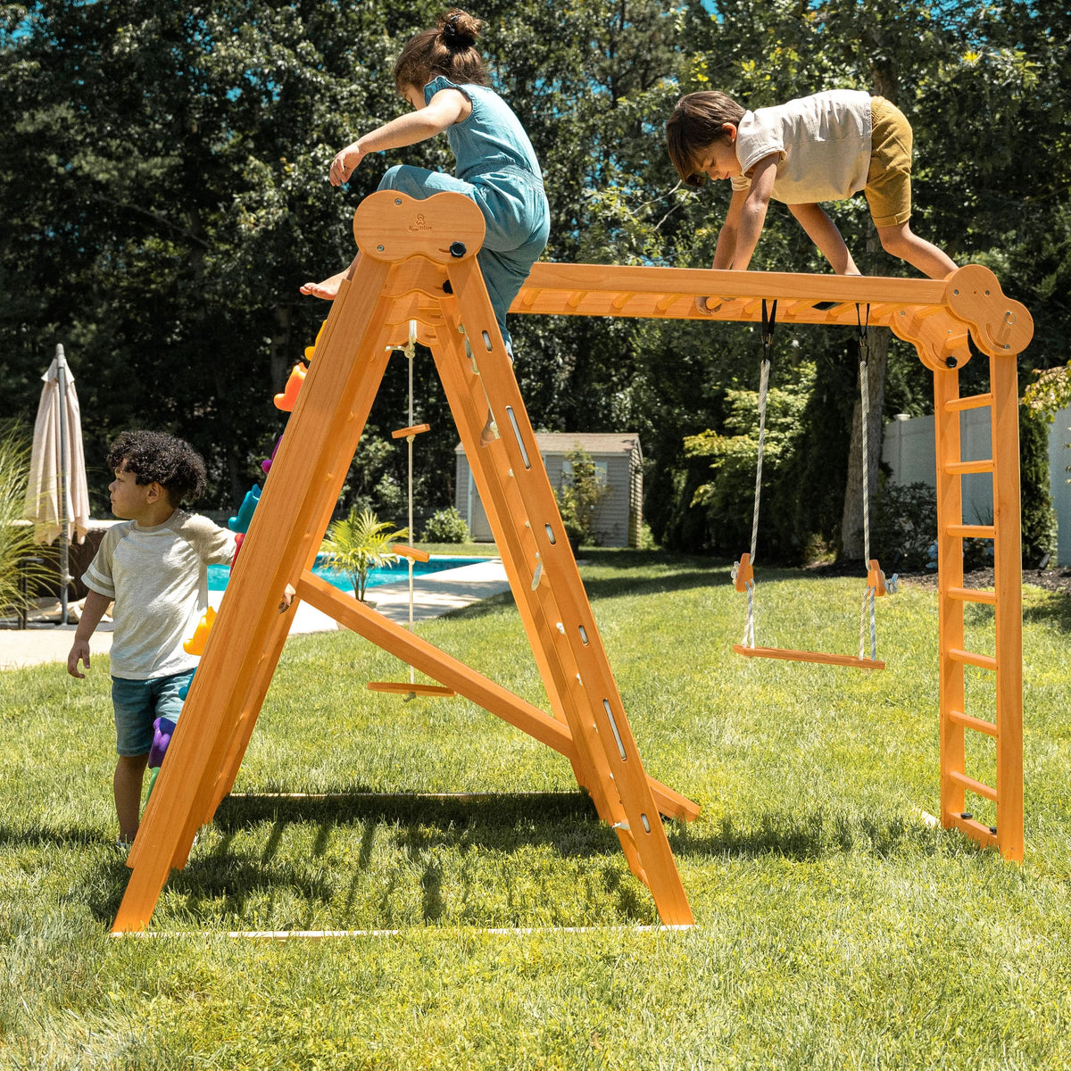 Avenlur Chestnut jungle gym folded for storage