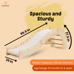 Convertible Montessori roller slide and rocker showing the soft foam rollers and birch frame