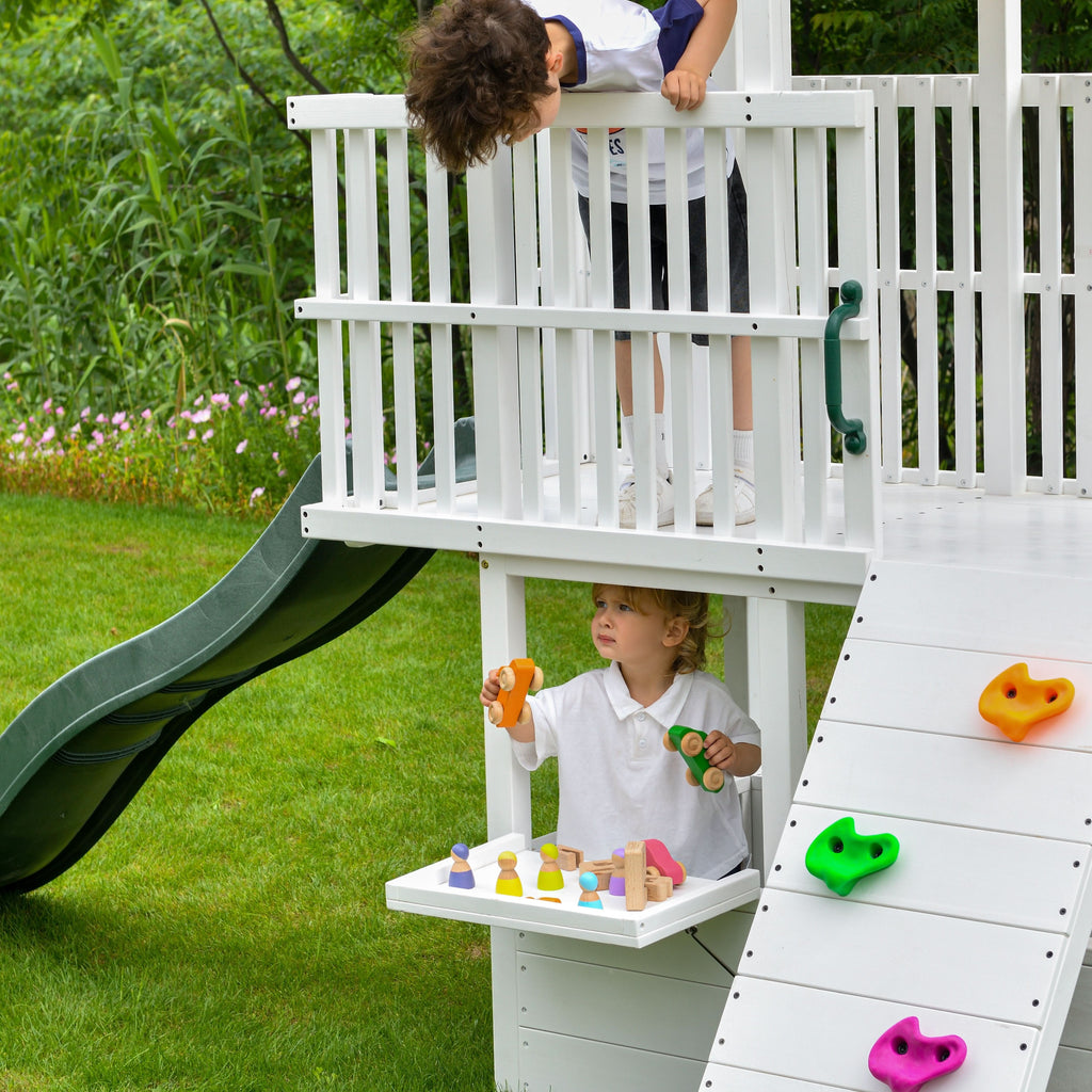 Avenlur Craftsman outdoor swing set with sandbox and slide