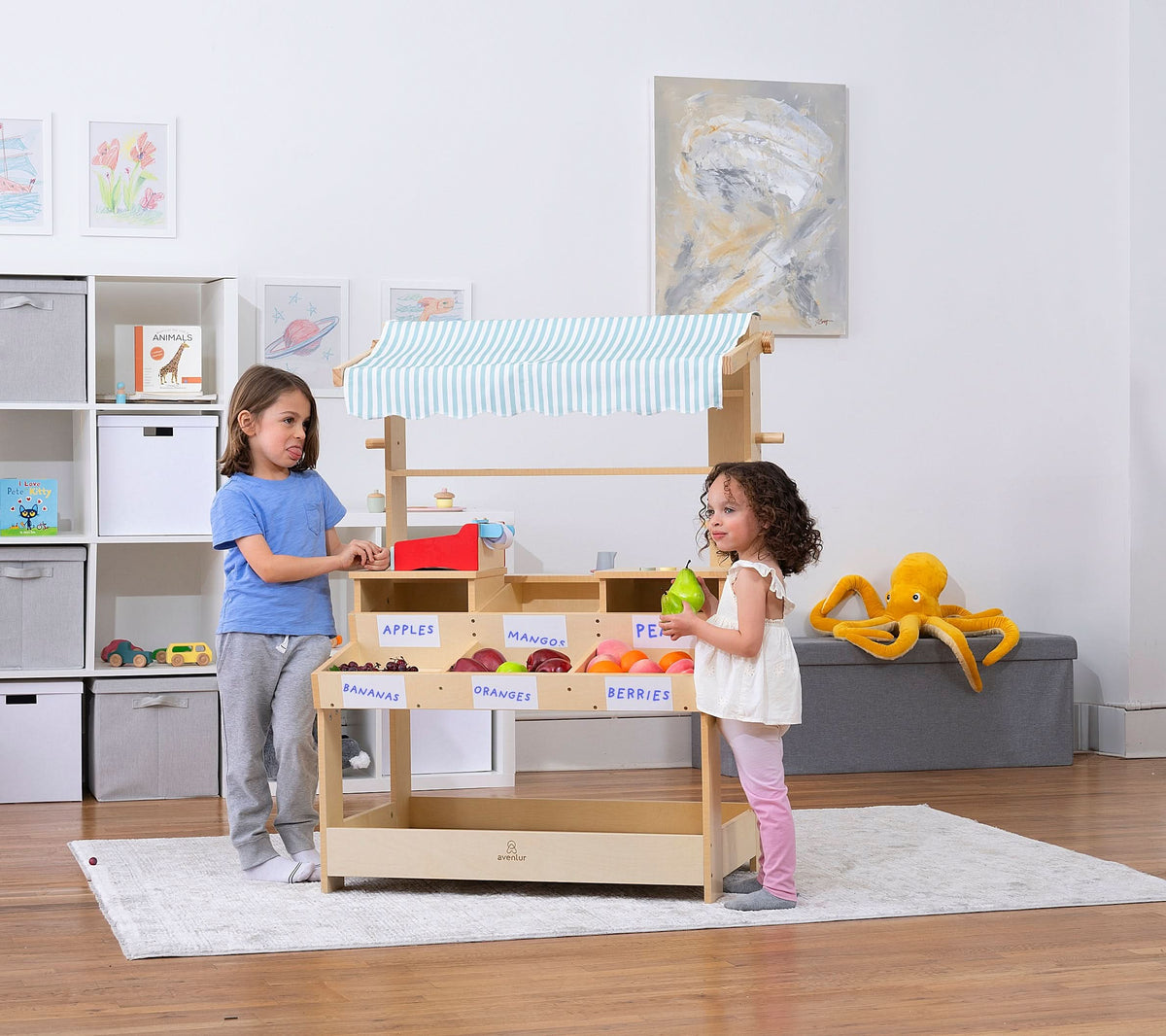 Avenlur Cypress market stand as a kids storage shelf