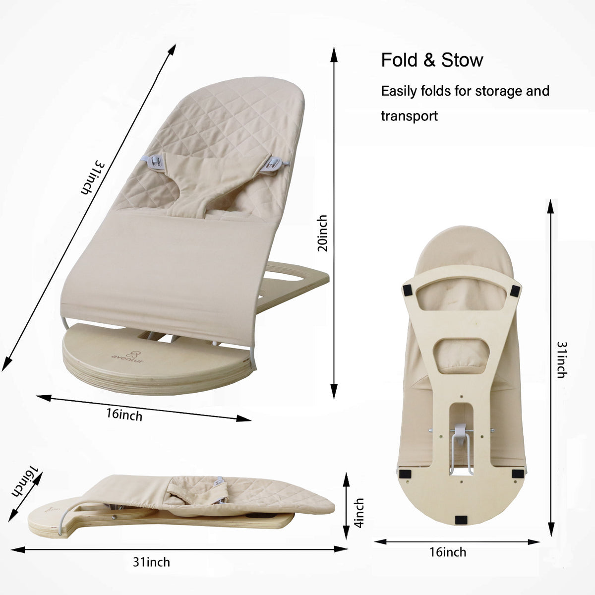 Avenlur Fir baby bouncer chair next to a crib in the nursery