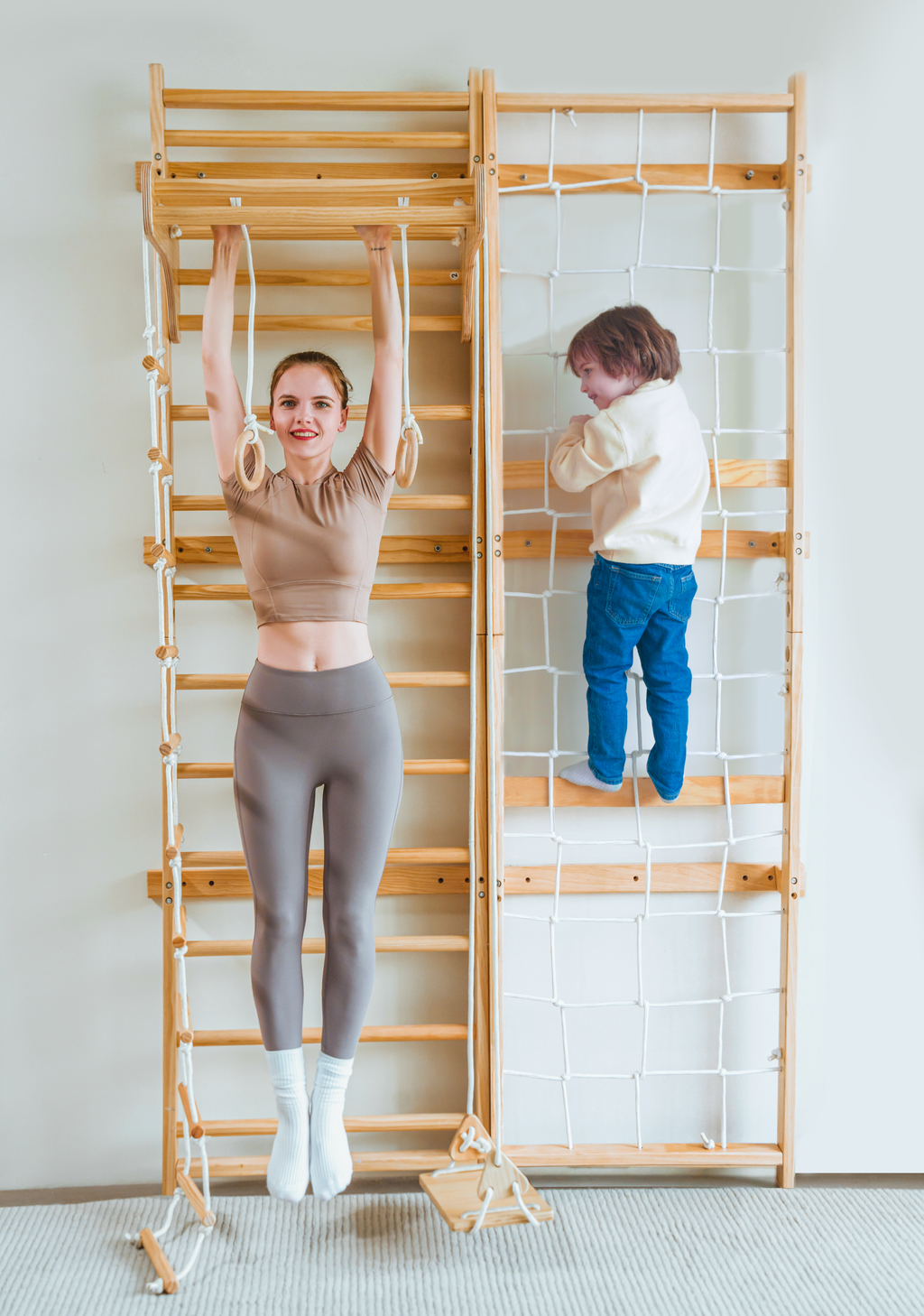 Avenlur Neem 79 inch Swedish ladder and rope climbing wall for lower ceilings