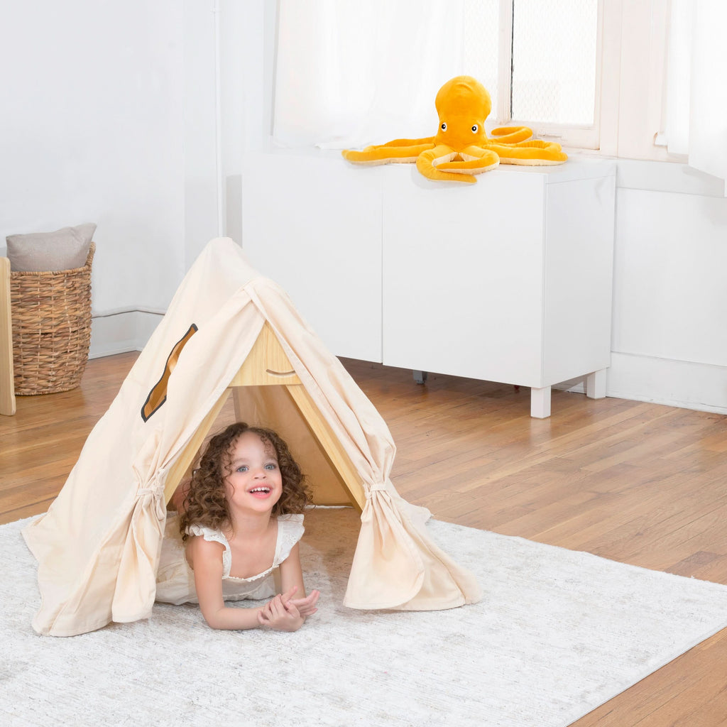 Avenlur cotton tent cover on the Hazel Pikler triangle