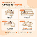 Avenlur playpen layouts growing from 8 to 10 to 12 panels as baby grows
