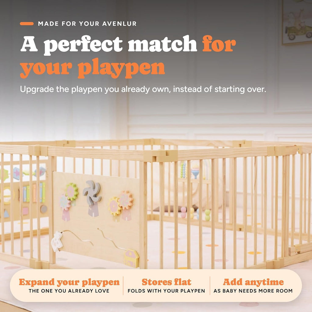Avenlur extension panels matching the height and finish of the original playpen