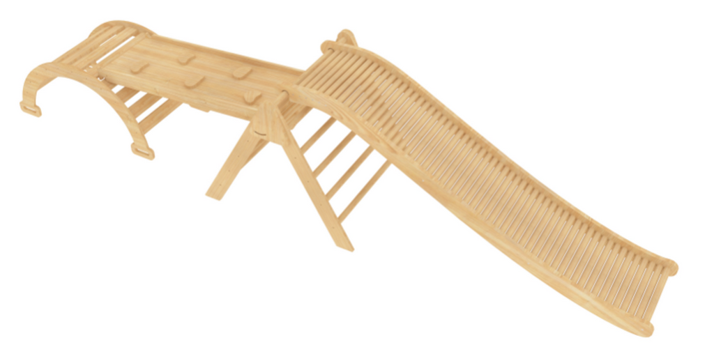 Avenlur wooden roller slide paired with the Hazel Pikler triangle