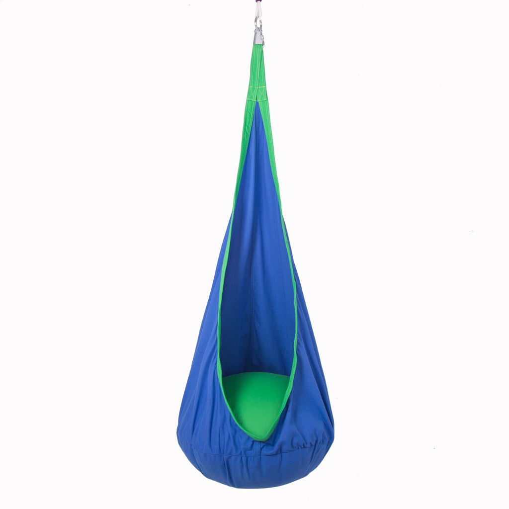 Avenlur sensory swing hammock in blue, a teardrop swing for indoor climbers