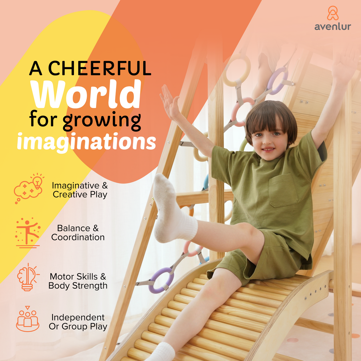 Kids playing on the Avenlur Sweetgum Jumbo indoor climbing gym with slide
