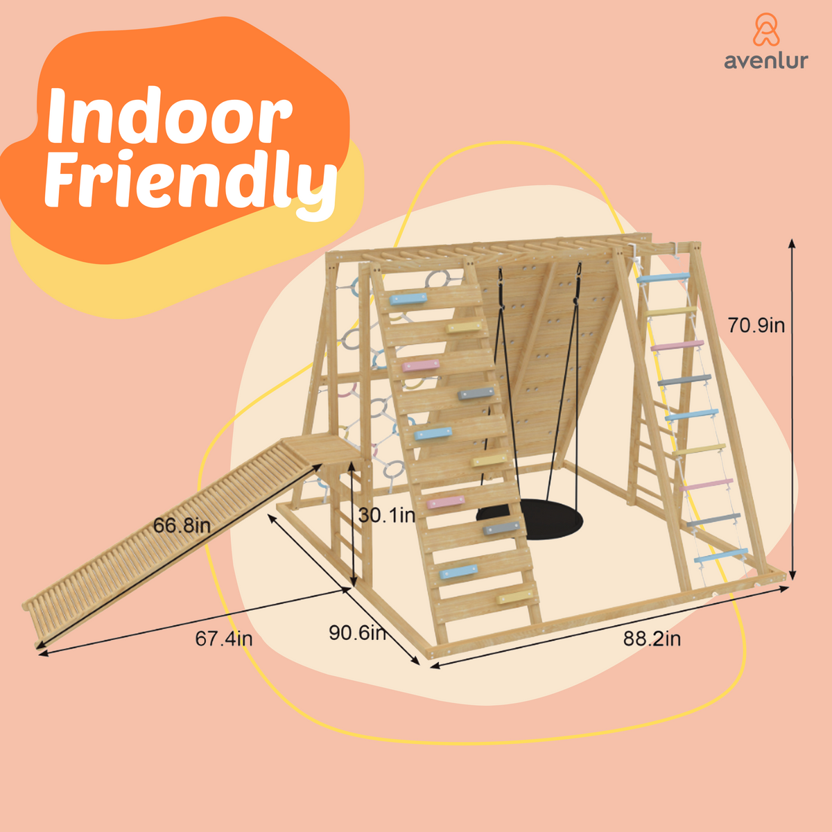 Avenlur Sweetgum Jumbo Montessori climber with slide and wooden ladder in a playroom