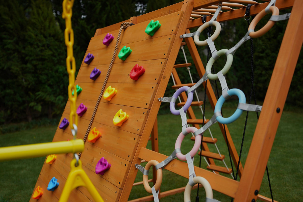 Avenlur Sycamore Jumbo jungle gym for kids outdoor with rope ladder, wave slide and rock wall