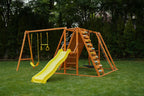 Avenlur Sycamore Jumbo outdoor wooden swing set and backyard jungle gym for kids with climbing wall and trapeze bar