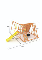 Avenlur Sycamore Jumbo outdoor swing set dimensions diagram, about 167 inches long and 93 inches wide