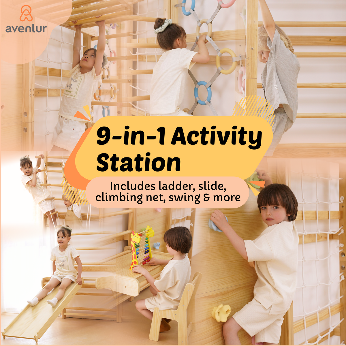 Avenlur Walnut Modular climber shown in different layout configurations