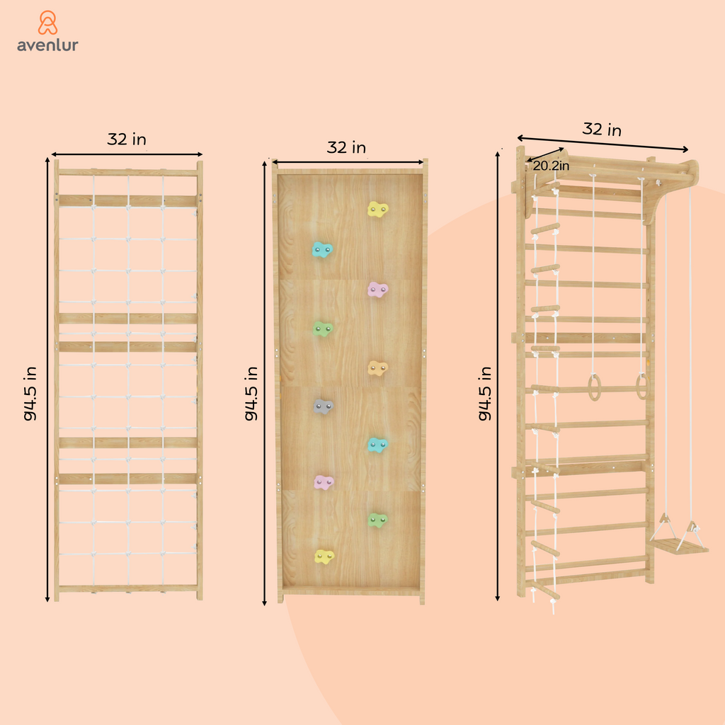 Avenlur Walnut Modular jungle gym with monkey bars and swing