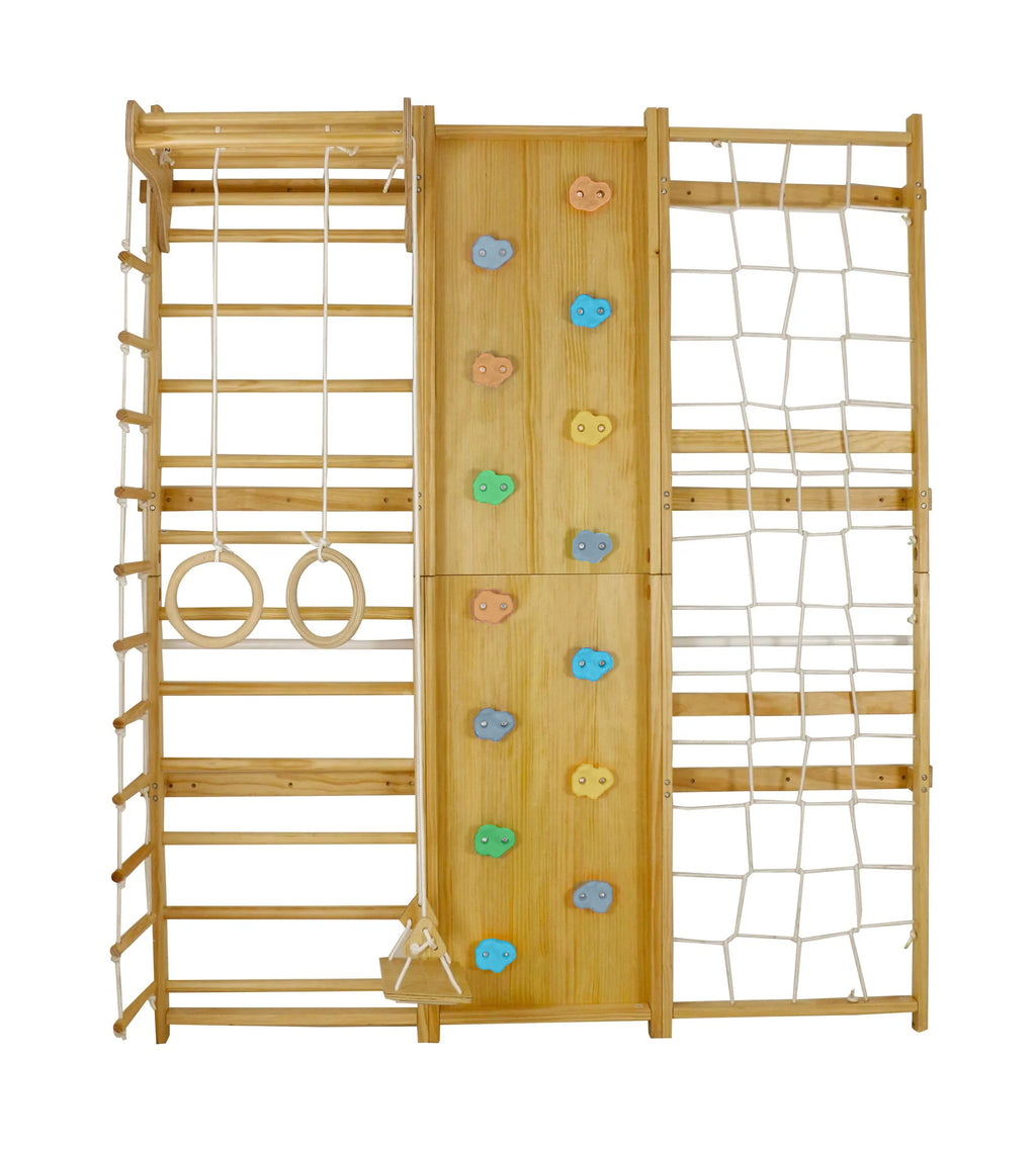 Avenlur Walnut wall-mounted gym with monkey bars for kids