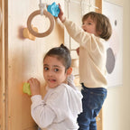 Avenlur Walnut wall gym for kids mounted in a home playroom