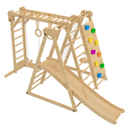 Avenlur wooden roller slide add-on attached to the Chestnut climber