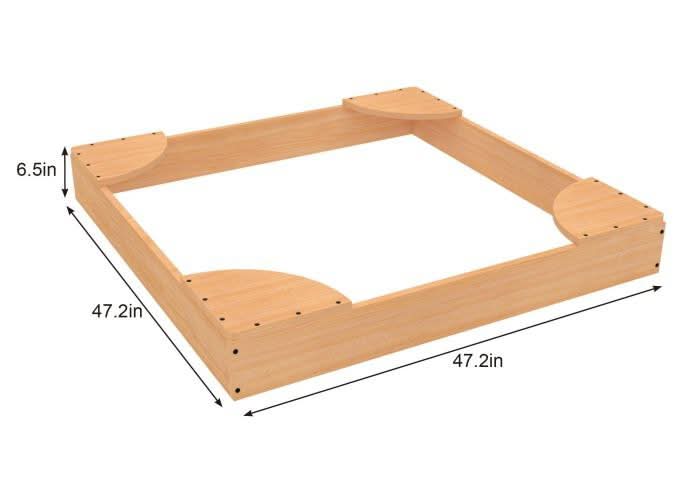Avenlur wooden sandbox in the backyard, sized for a ride-on excavators
