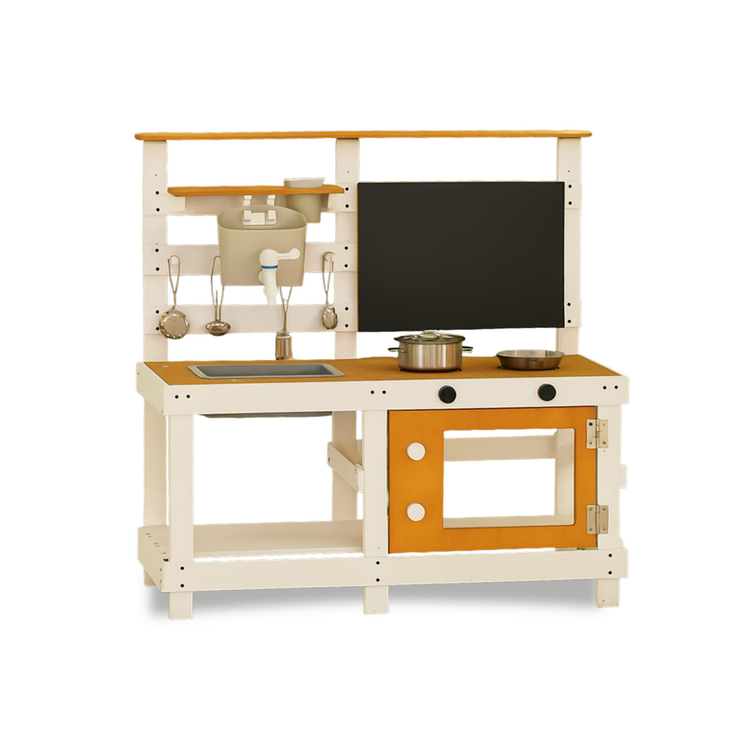 Avenlur Woodland outdoor play kitchen with sink, stove and shelves