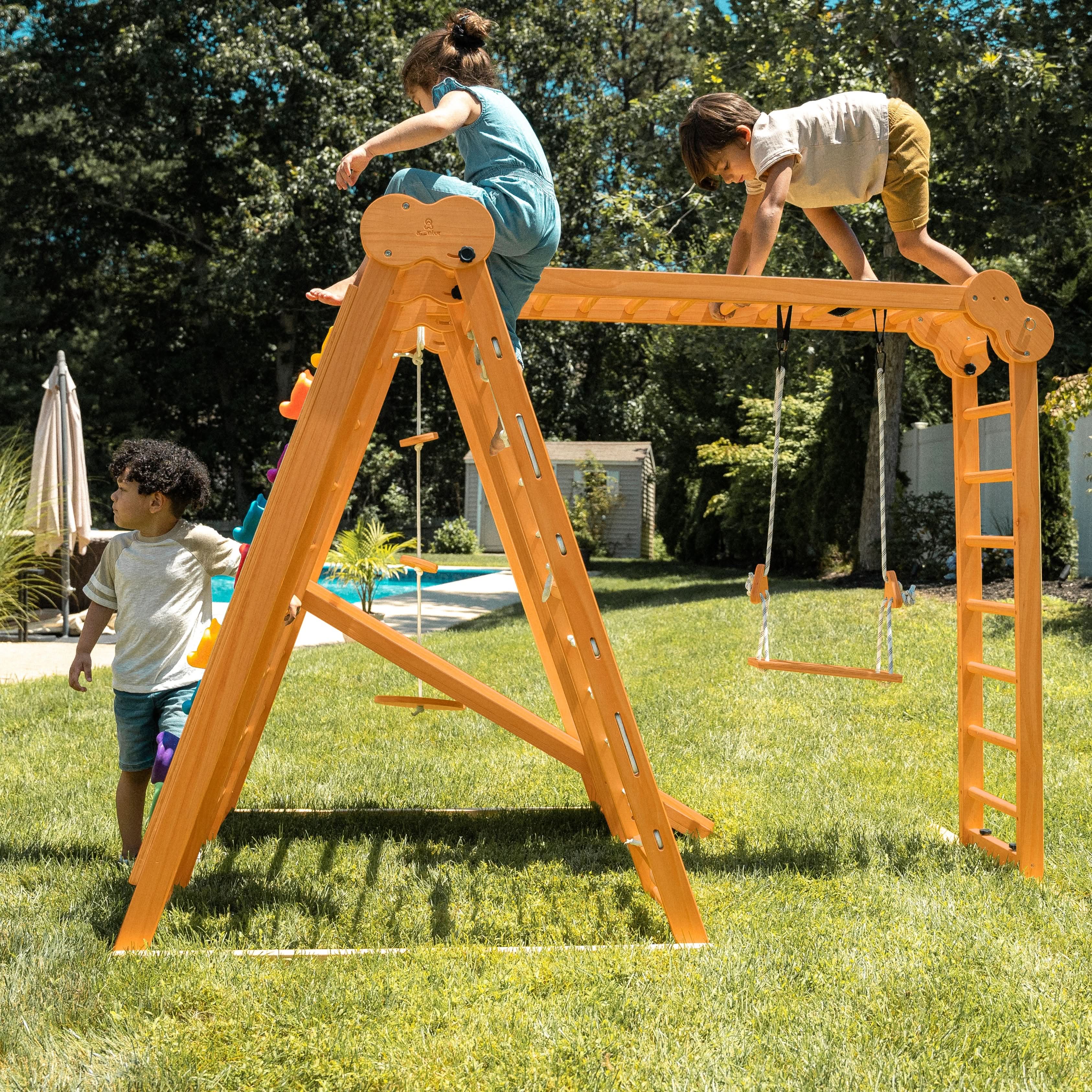 Chestnut 8-in-1 Jungle Gym for Toddlers | Indoor & Outdoor Wooden Playset