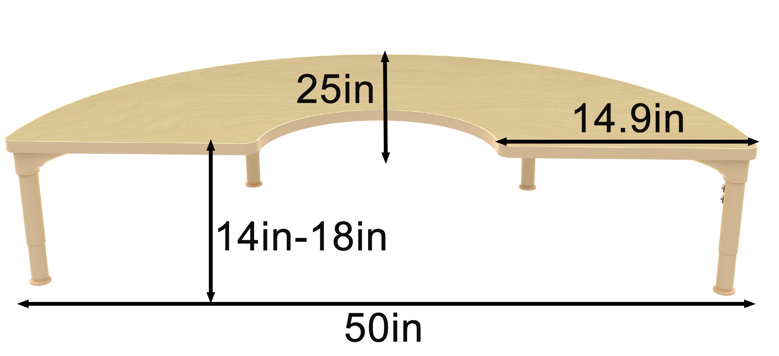 Avenlur Half-Circle Adjustable Kids Classroom Table – 50"×25", 13"–17" height