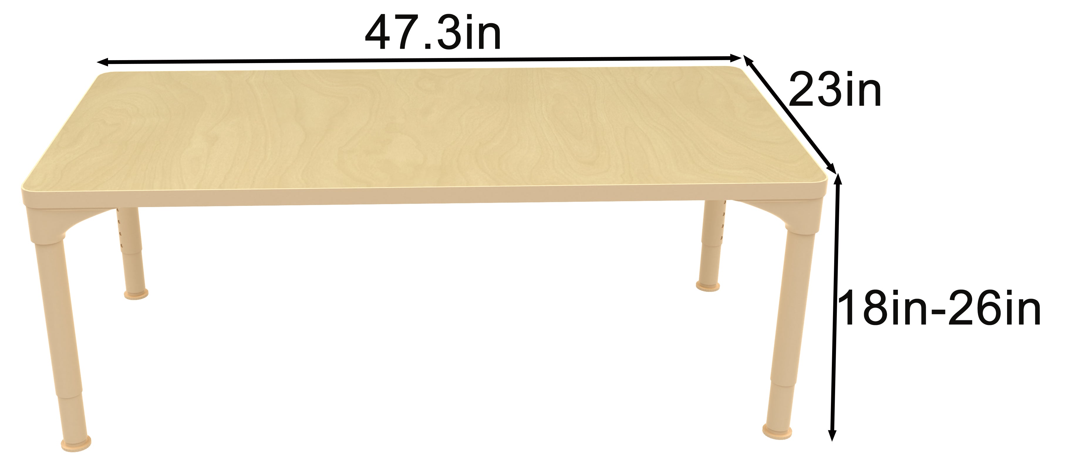 Avenlur Rectangular Adjustable Kids Classroom Table – 48"×24", 17"–25" height