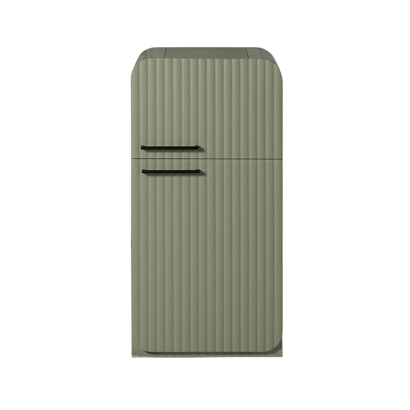 Avenlur Sage Fluted play fridge in sage green European oak with fluted doors and matte black handles