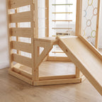 Close-up of the Hawthorn wooden slide, platform and support bracket on the ladder side