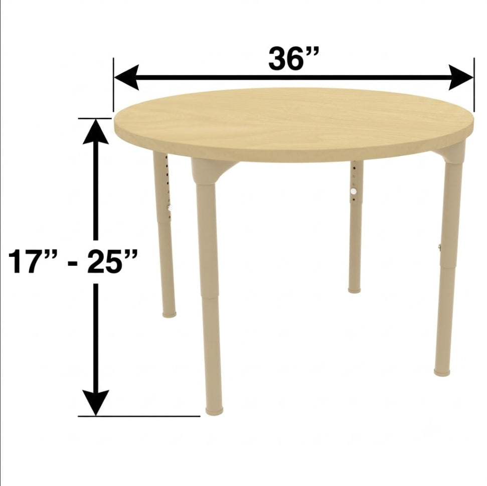 Runder, höhenverstellbarer Kindertisch – 91 cm Durchmesser, 43 bis 64 cm Höhe | Aktivitätstisch für Klassenzimmer, Montessori-Einrichtungen und Kindertagesstätten