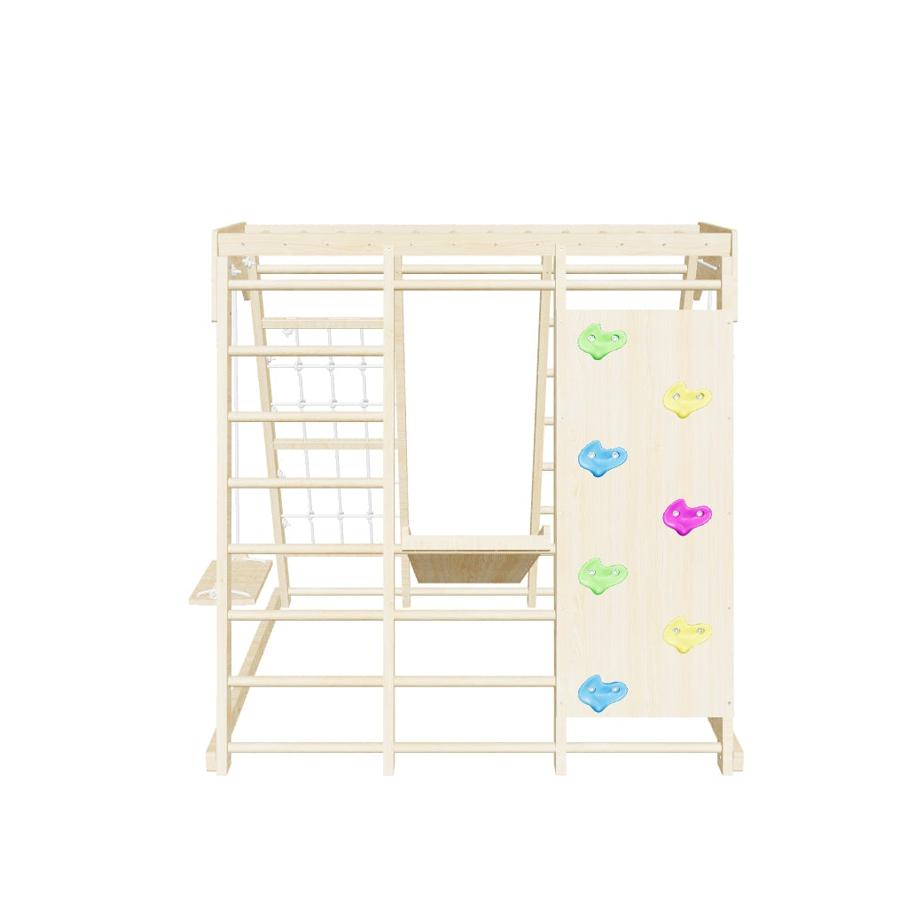 Magnolia | Indoor Wooden Jungle Gym with Monkey Bars, Rock Wall & Swing