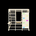 Avenlur Magnolia indoor wooden jungle gym with monkey bars, rock climbing wall, slide and swing