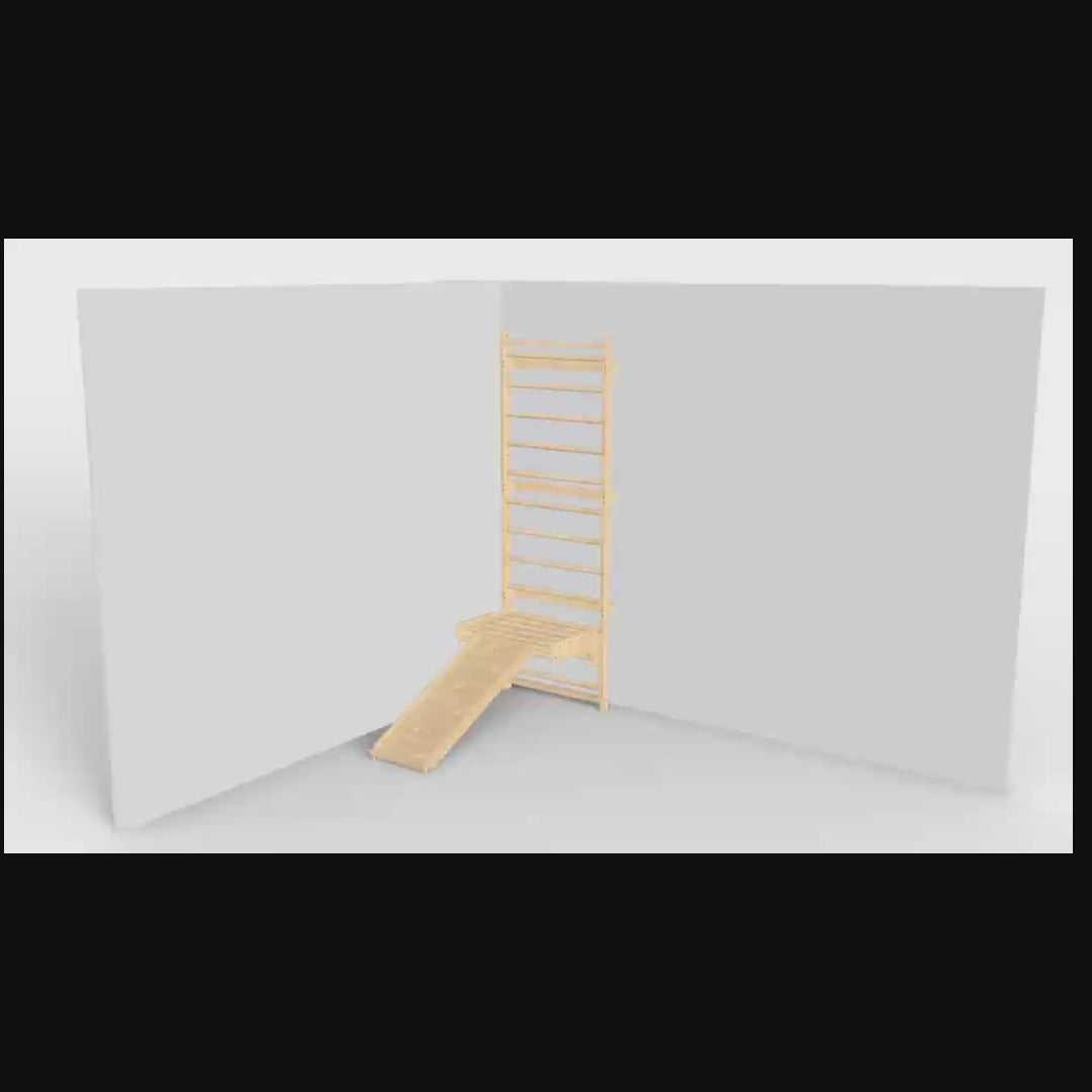 Walnut Modular 9-in-1 Swedish Ladder Wall Gym – Indoor Climber for Kids & Toddlers 95" Height