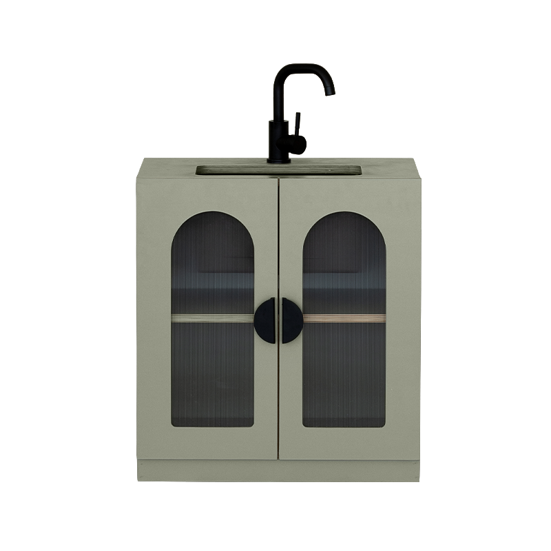 Avenlur Sage Fluted play sink in sage green oak with metal basin and matte black faucet