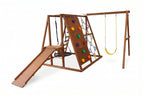 Sycamore XL outdoor wooden swing set with climbing wall, ramp, nest swing and belt swing