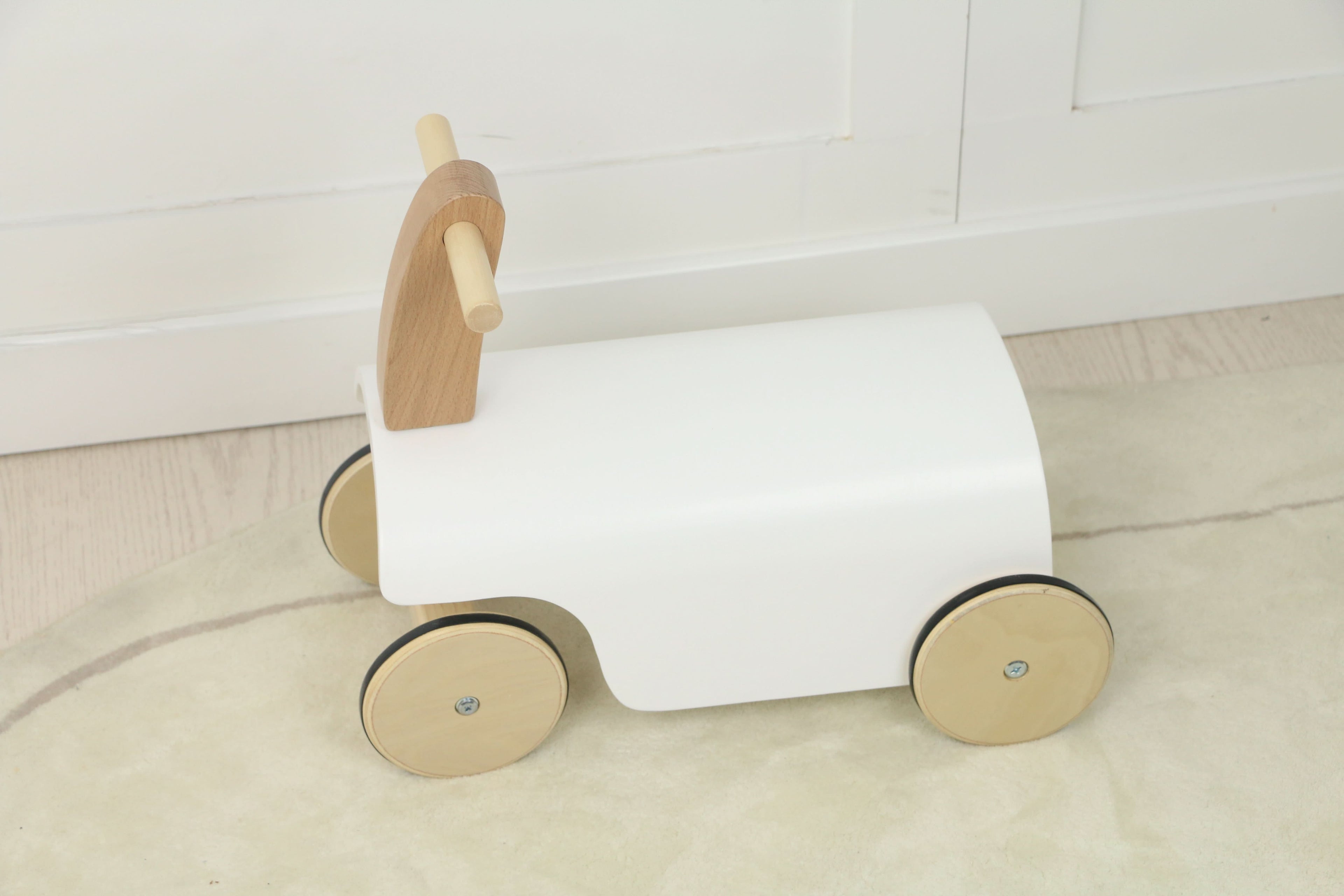 Kids Toddler Wooden Ride-On Toy with Wheels and Walker.