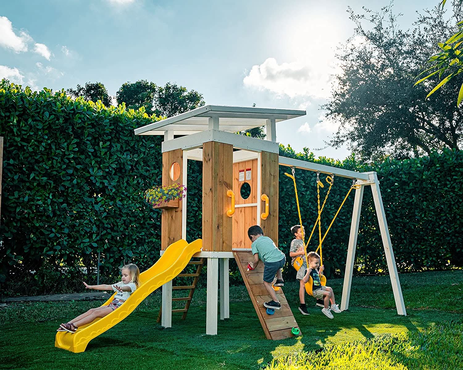 Forest - Modern Backyard Outdoor Swing Set 2 Swings And Trapeze Bar.