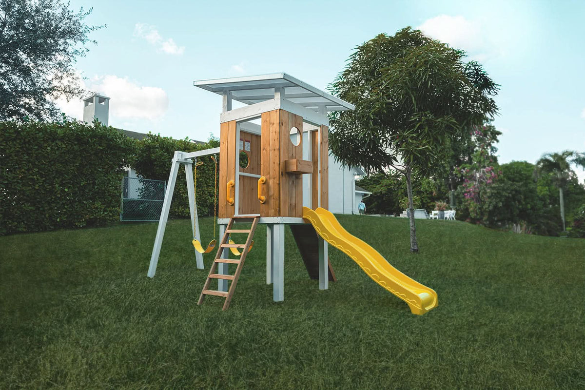 Ladder up to the covered fort on the Avenlur Forest swing set