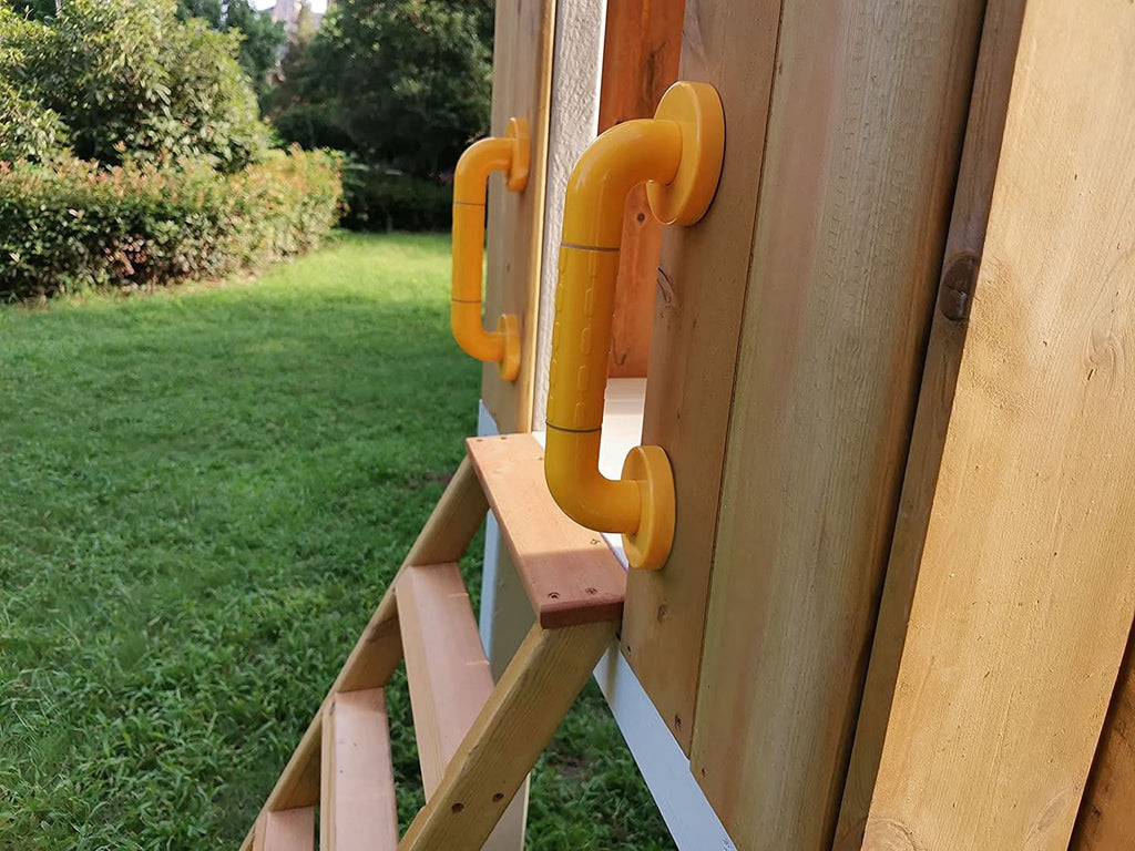 Covered playhouse fort with windows on the Avenlur Forest swing set