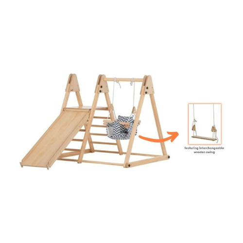 Avenlur Juniper toddler climber features: climbing ladder, swing and folding frame