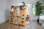 Avenlur Magnolia wooden indoor jungle gym with rock climbing wall, monkey bars and slide for toddlers and kids