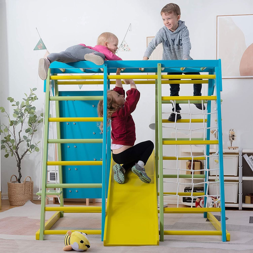 Avenlur Magnolia kids indoor jungle gym with monkey bars and climbing net