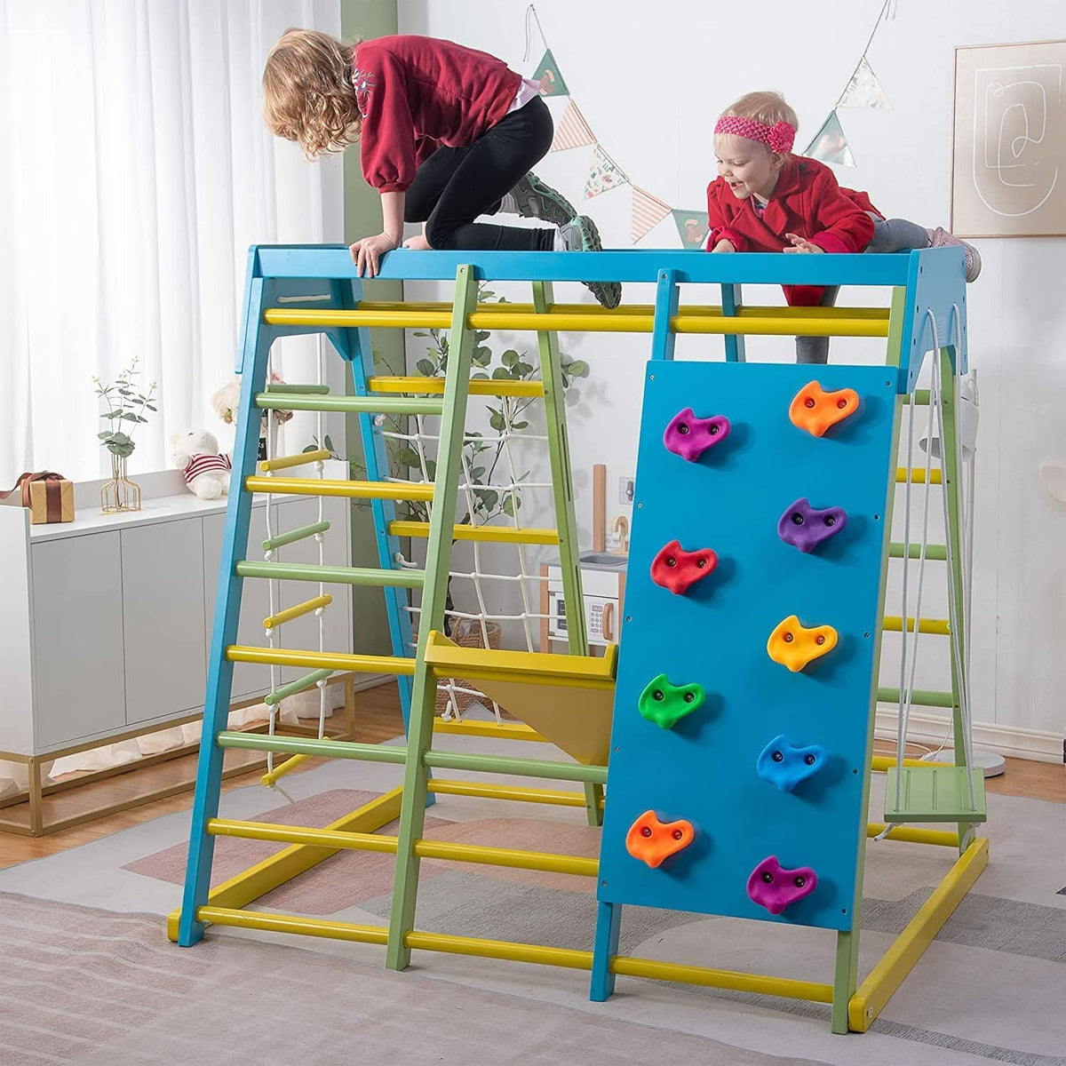 Avenlur Magnolia toddler indoor jungle gym with real wood frame and slide