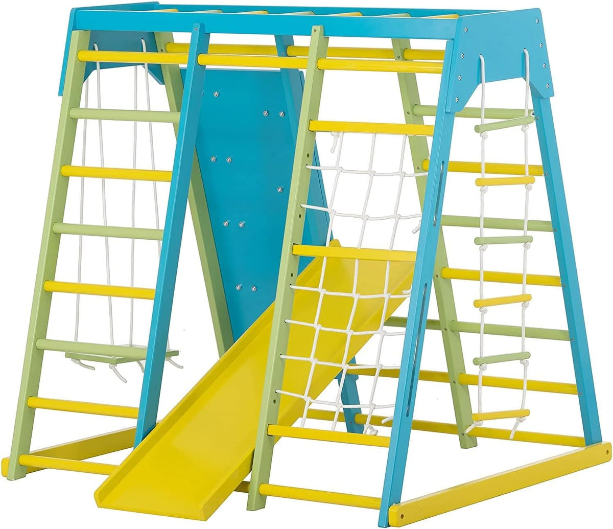 Avenlur Magnolia wooden jungle gym for kids with rock wall and swing
