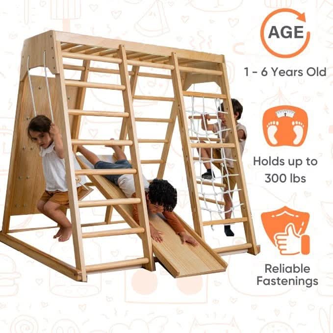 Avenlur Magnolia toddler indoor jungle gym with rope ladder and slide
